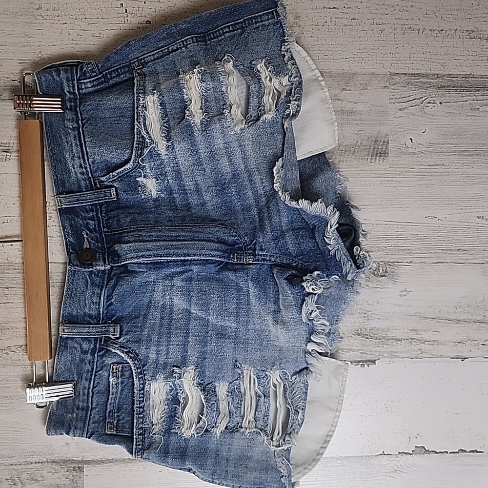 Hollister vintage short high rise denim cutoff blue jeans shorts Size 7 waist 28